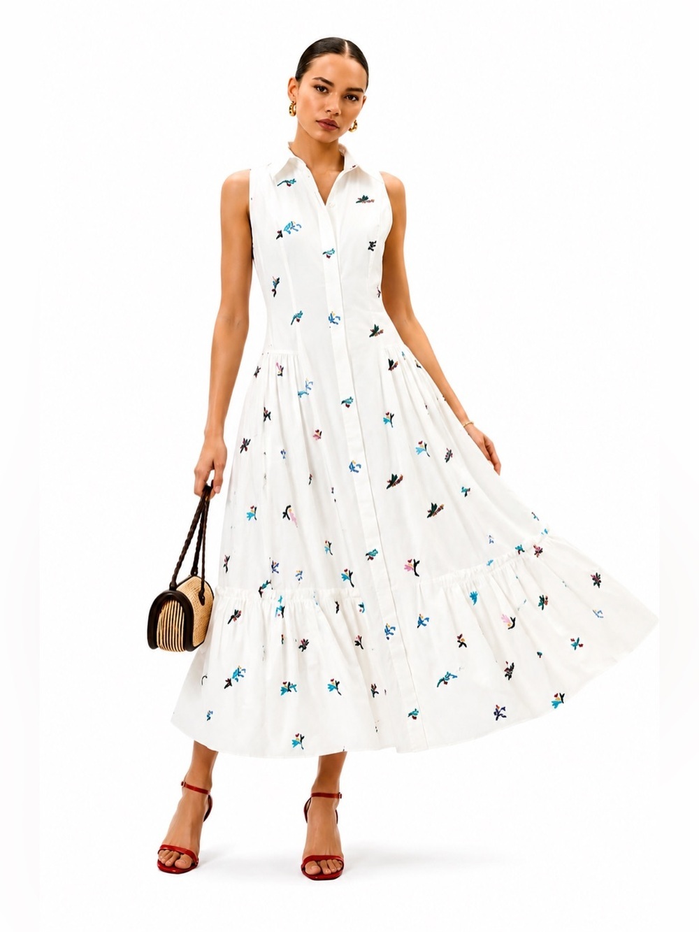 Prabal Gurung White Embroidered Cotton Midi Dress Size 12